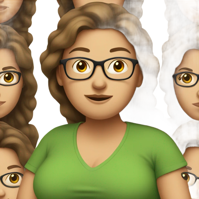 Big pregnant white women wearing a green shirt and glasses with long brown hair emoji
