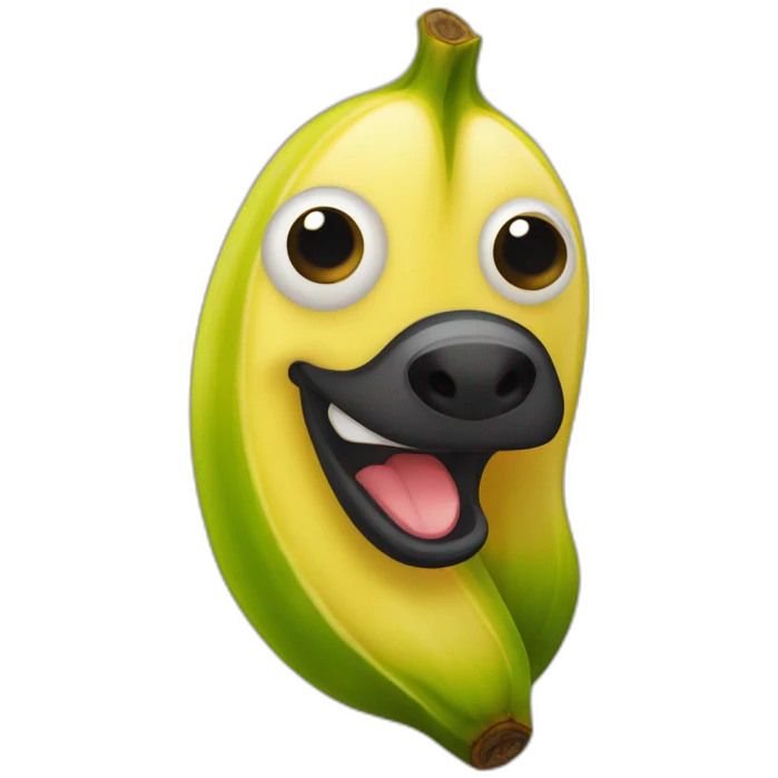 Platano canario animado con ojos boca y manos haciendo el signo de la victoria emoji