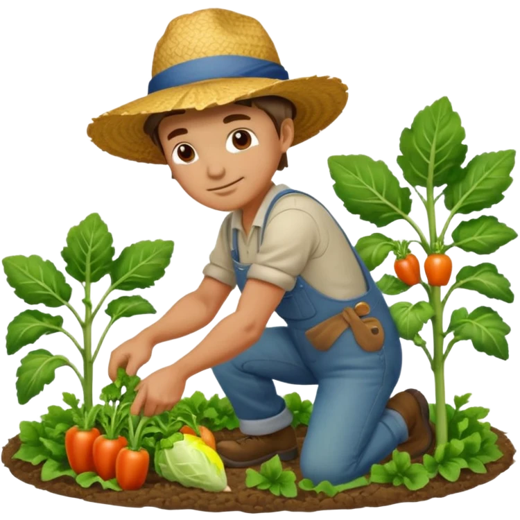 farmer working in a field, bending over a vegetable garden emoji