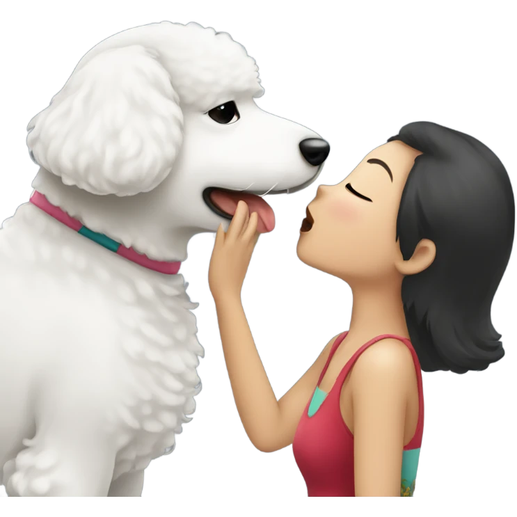 A white bichon giving kisses to an Asian woman  emoji
