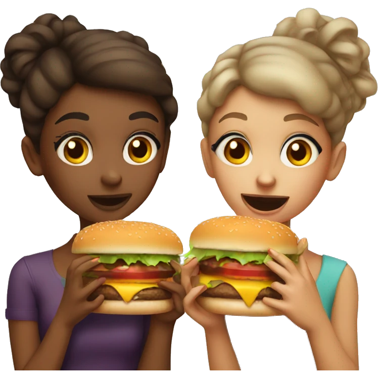 Two girls with makeup in hands and eating a burger  emoji