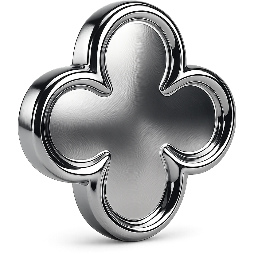 chrome style quatrefoil, highly reflective and metallic, with smooth curves and a polished finish emoji
