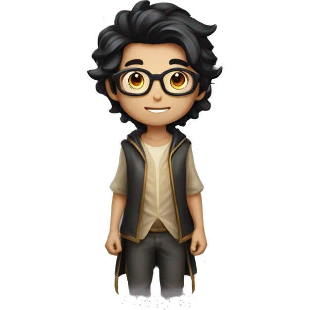 young overpowered magic shiny wizard skin tone 3 with black hair and glasses emoji