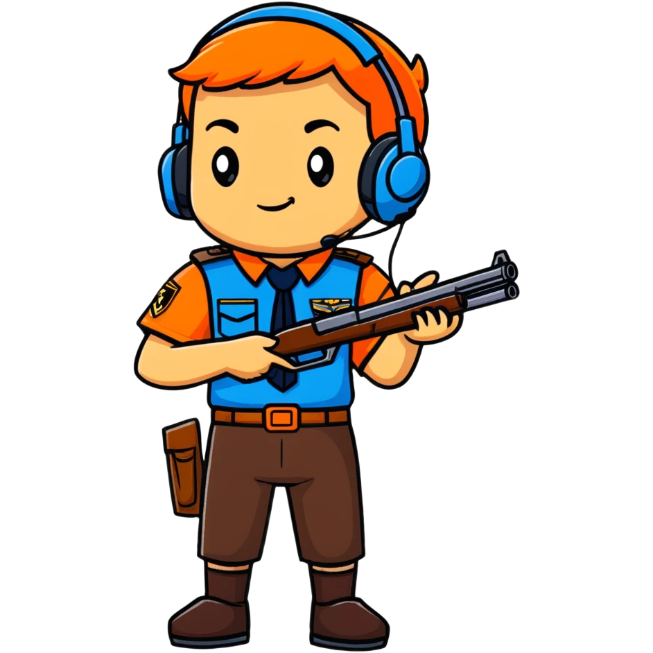Team Fortress 2 Scout with blue uniform, headset, Boston accent, slim body, carrying scattergun, official character design emoji