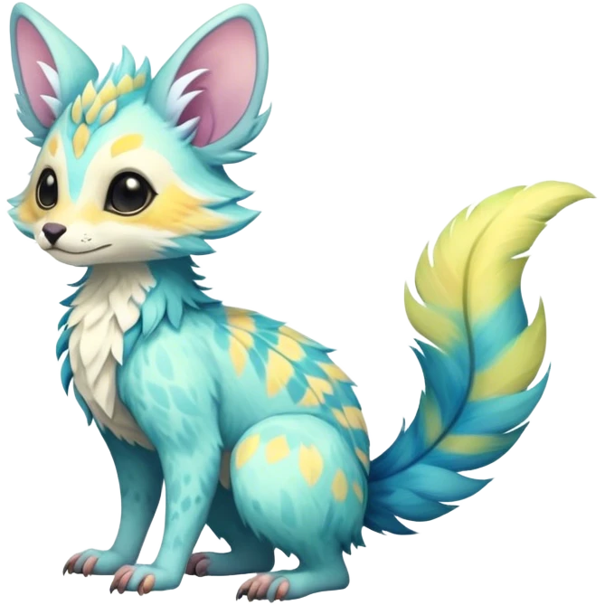 Feral Rare Fantasy pastel tropical Vernid-Trico-species by LiLaiRa, random markings, tufted tail, tufted ears, full body emoji