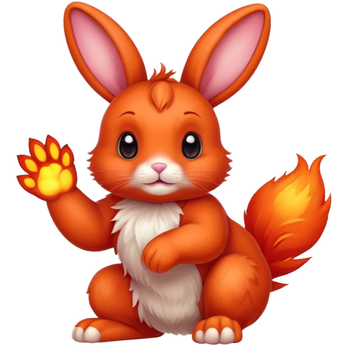 cute red bunny rabbit with fire paws and fiery appearance emoji