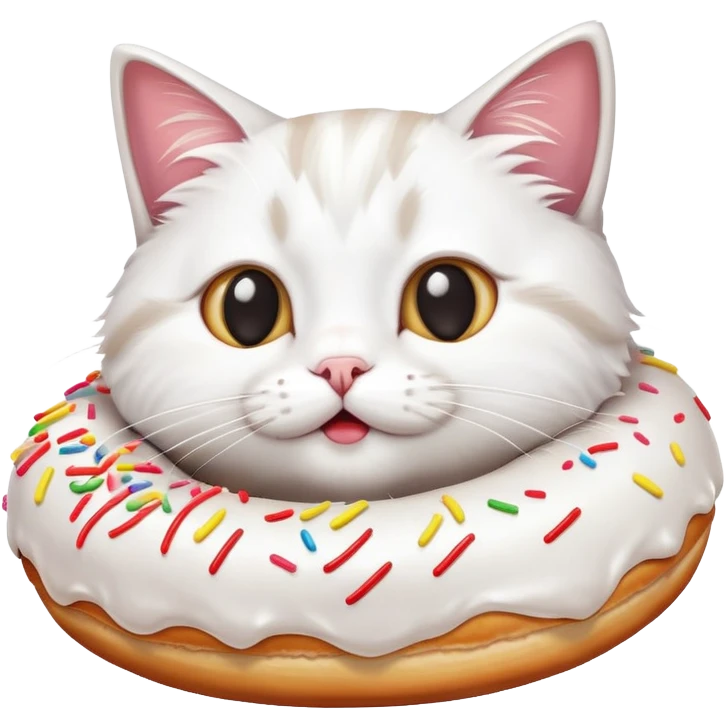 A cat lying on it's back and scratching a donut with hate emoji
