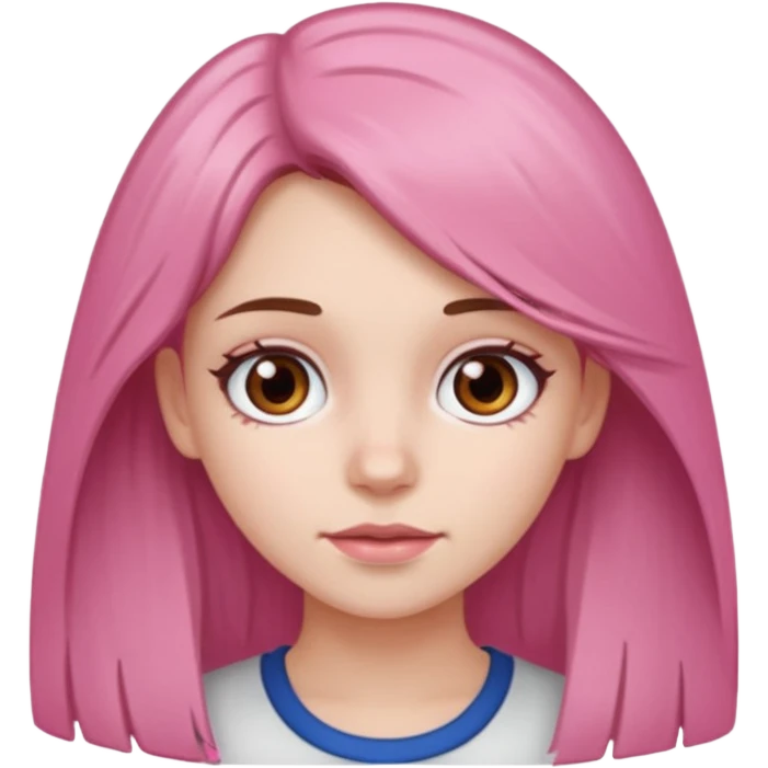 white skined girl with long brown hair and brown eyes and short pink highlights emoji