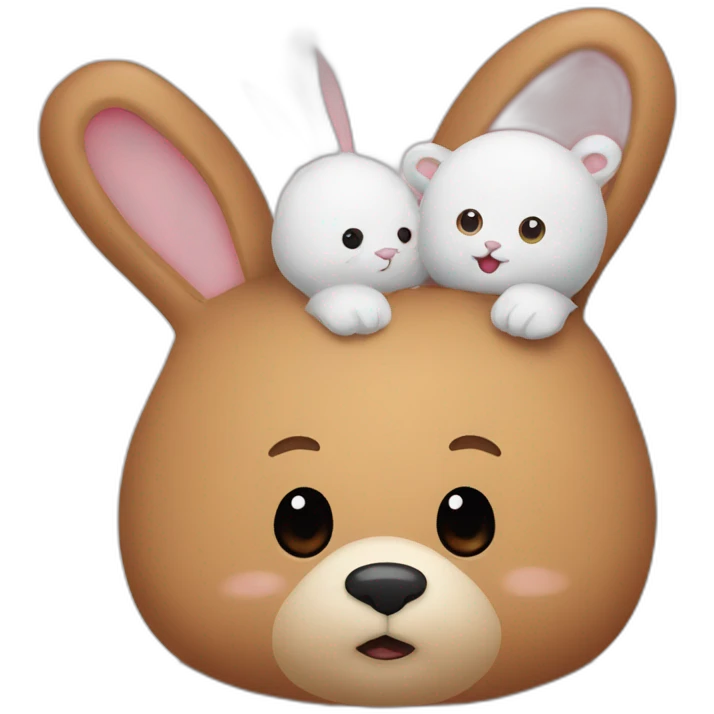 bear hiding behind a bunny emoji