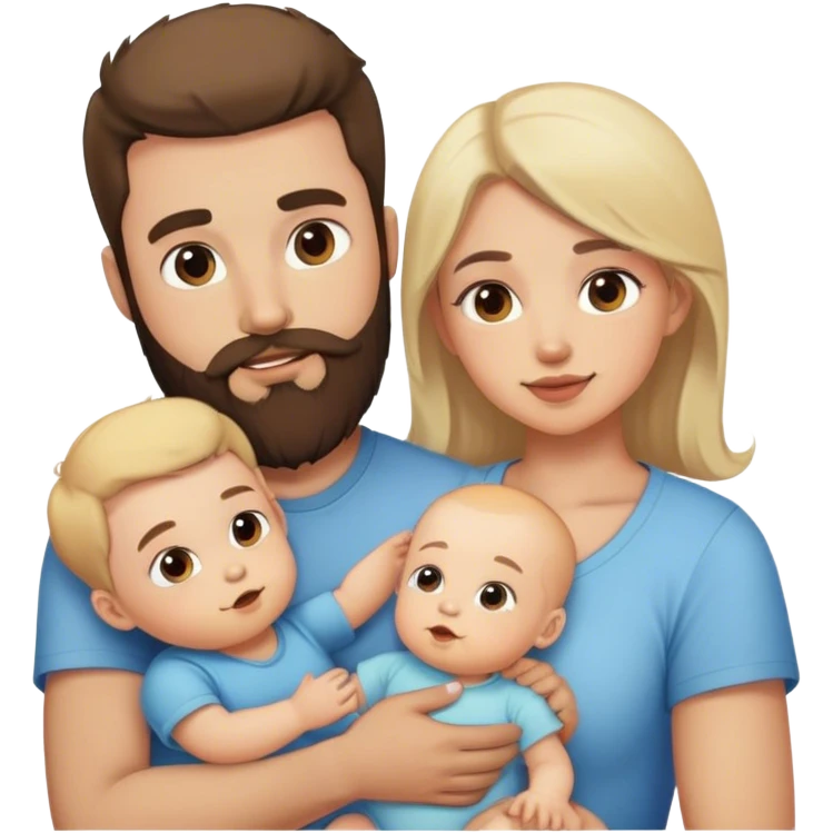 Homme barbu et femme avec deux enfant garçon 3 ans   et fille 6 mois   emoji
