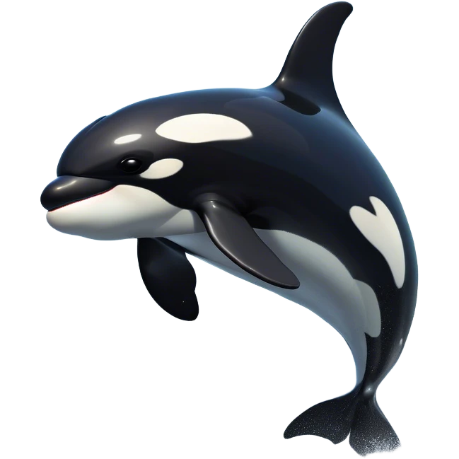 Meme-Worthy Breaching orca Portrait Emoji, Bursting powerfully out of the ocean with an impressive, high-energy leap, showcasing a sleek black-and-white body glistening with water droplets and dynamic, arched posture, Simplified yet exhilaratingly expressive features, highly detailed, glowing with a vibrant marine energy, high shine, bold and full of life, stylized with an air of untamed ocean spirit, soft glowing outline, capturing the essence of an orca mid-breach, radiating pure, unstoppable aquatic power! emoji