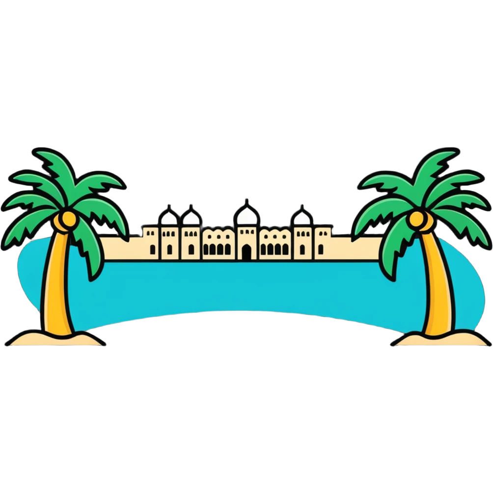 high quality sticker of Palm Jumeirah, the palm-shaped island in Dubai, with clear details and vibrant colors emoji