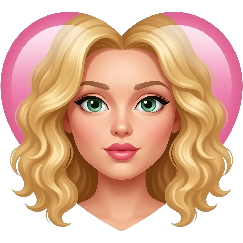 Rubia pelo rizado ojos verdes oscuros mandando un beso del que sale un corazón emoji