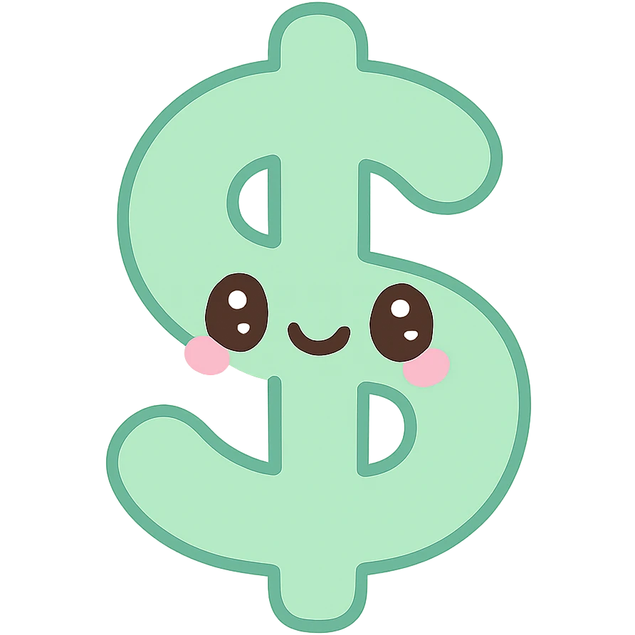 green dollar sign, kawaii style emoji