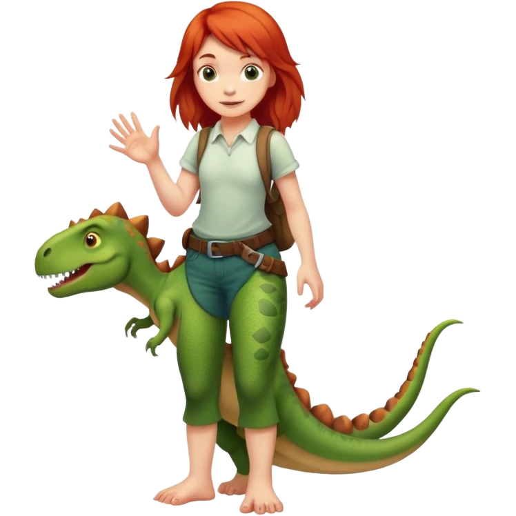 Red-haired girl with a dinosaur tail and animal paws instead of hands and feet emoji