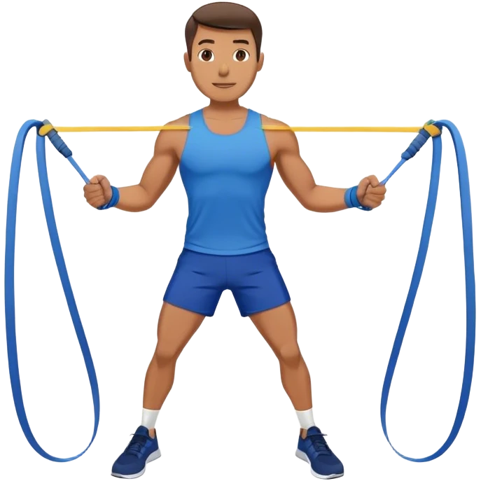 fit man with blue shorts resistance bands exercises emoji