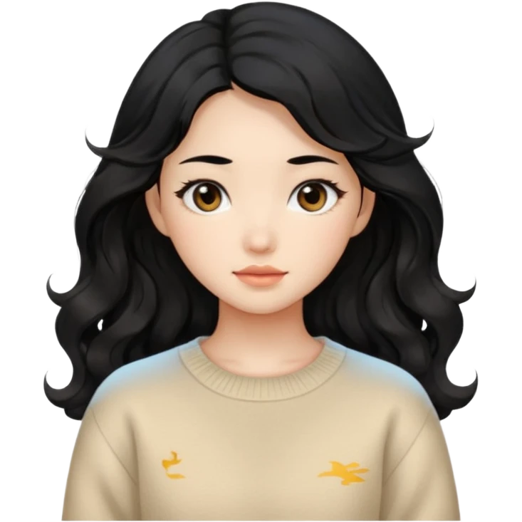 Beautiful girl,Black hair, wavy long hair,Black eyes,Chinese, beige sweater  emoji
