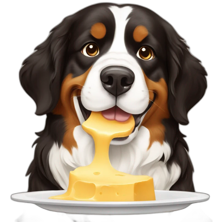 bernese mountain dog eating swiss fondue cheese emoji