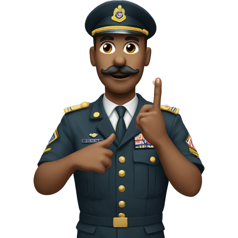 Military man with toothbrush mustache throwing a heart sign with his hands emoji