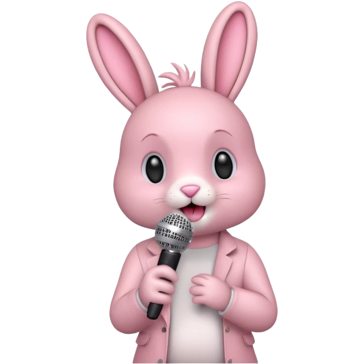 pink bunnie singing , holding mic emoji