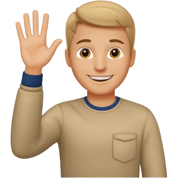 A white man in casual clothes stands and waves his hand in greeting. emoji