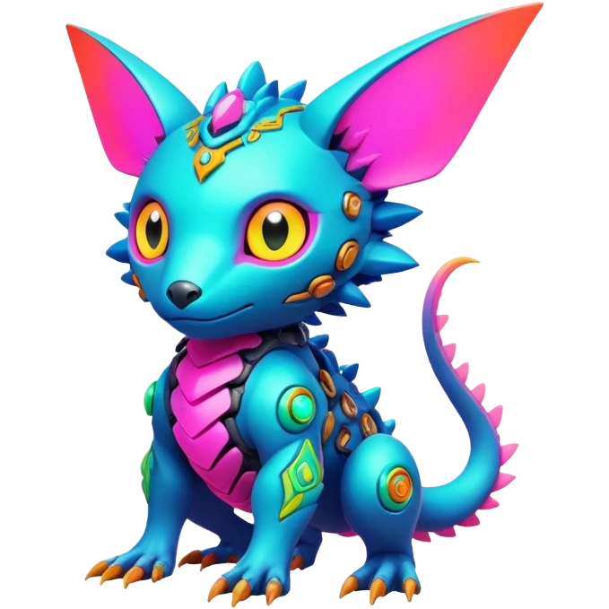  exotic futuristic lush cozy warm-colored modern colorful neon-colored cyber-Fakémon-Digimon-Trico-creature emoji