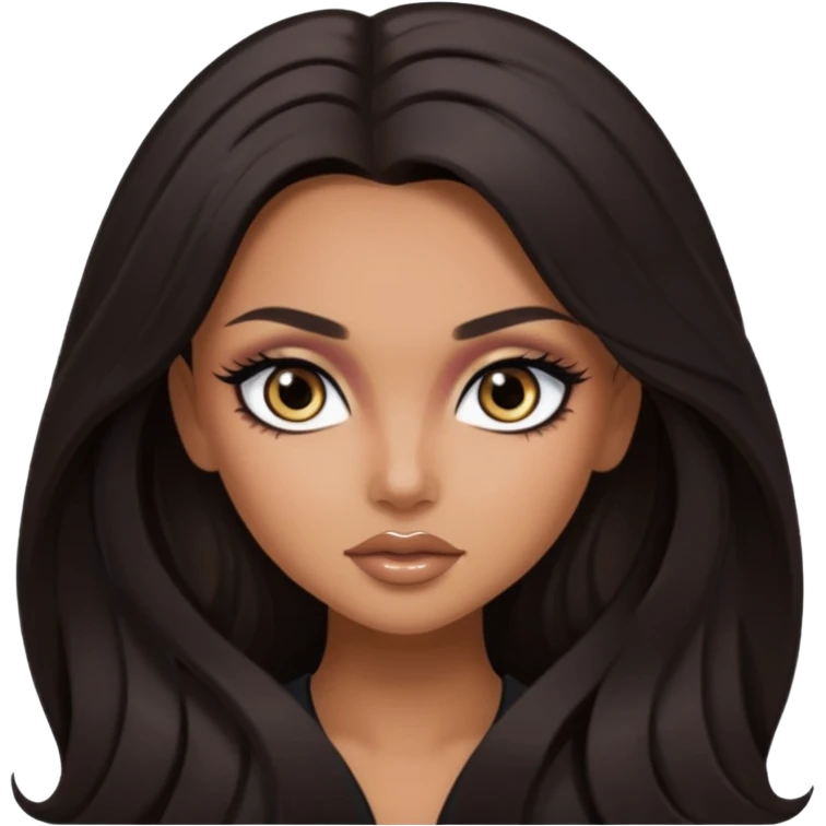dark long hair, pretty eyes, pretty makeup, pretty bratz baddie emoji