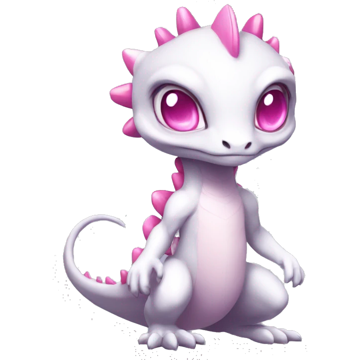 White, Shiny, Chibi, White, Anthro-Sona-Lizard-Alien-Salazzle-Fakémon, with pink eyes, Full Body emoji