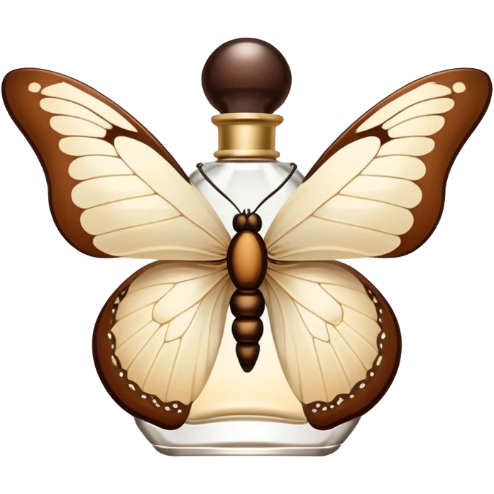 A delicate butterfly with wings in ivory and beige, and a flacon of vintage-style brown aesthetic perfume emoji