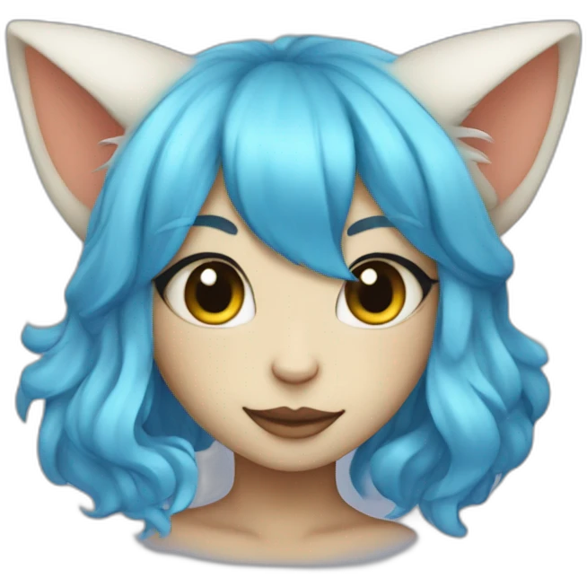 mysterious light skinned cat girl with blue hair emoji