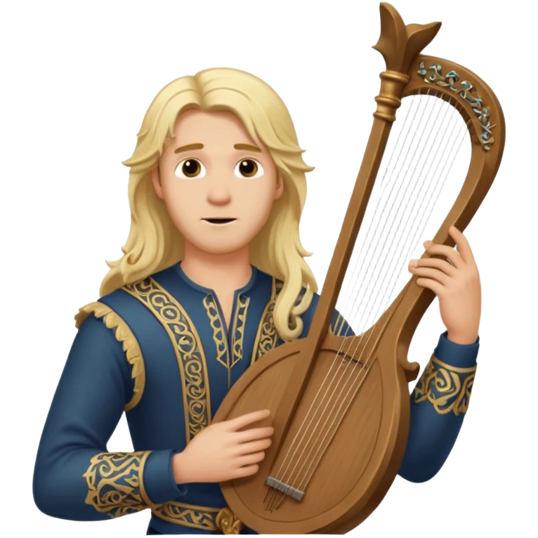 Man with long blonde hair looking overconfident holding a lyre emoji