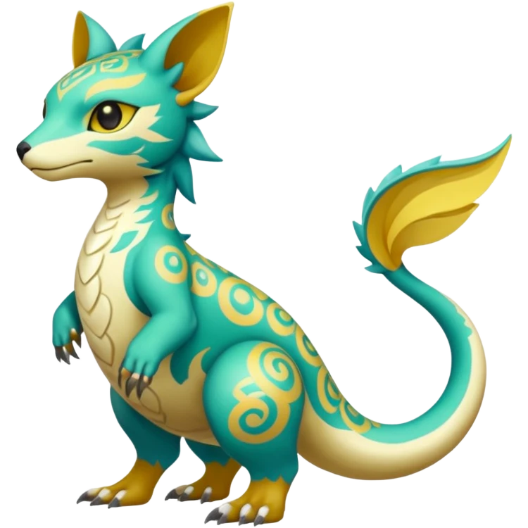 colorful lush ethereal divine exotic patterned beautiful elegant pretty realistic Fakémon-Digimon-Fionbri-Trico-creature (full body) emoji