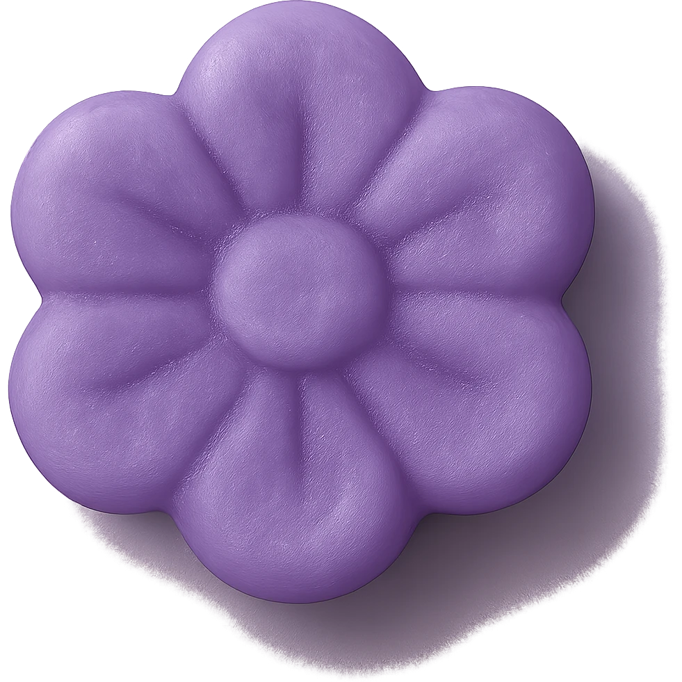 Change the candy color to purple, keep it flower-shaped, centered, transparent background, no other elements. The style should be consistent with the original image's look. emoji