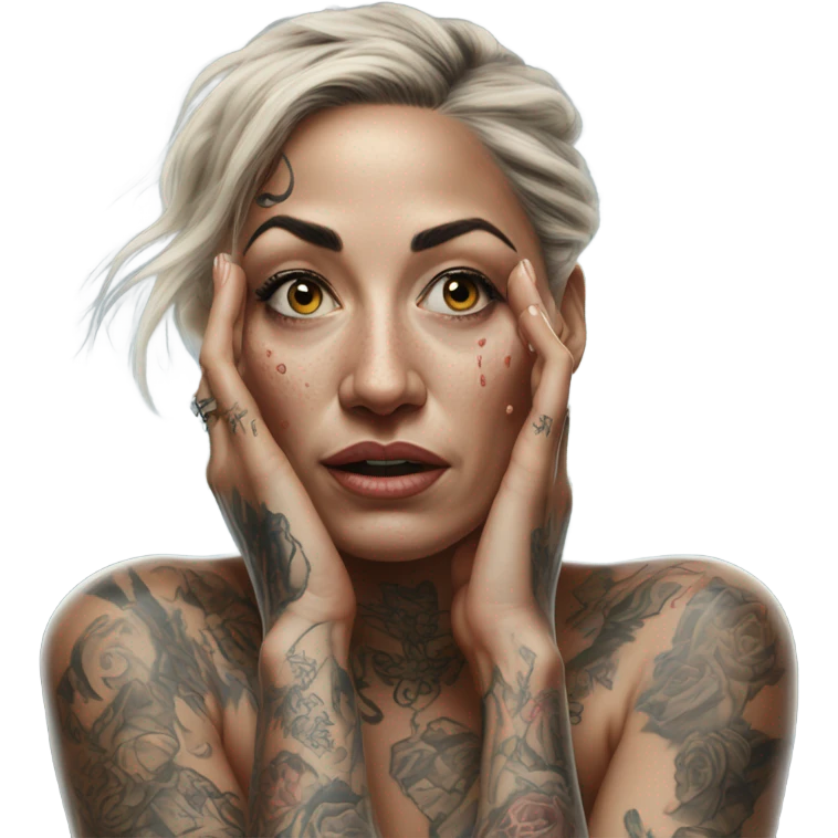 Hyper Realistic Beautiful tattooed woman crying reaching out  emoji