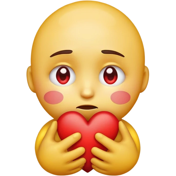 > "A round yellow emoji face with big, shiny, teary eyes, holding a red broken heart close to its chest with both hands, showing a caring and comforting expression, 2D digital art, soft shading, simple background." emoji
