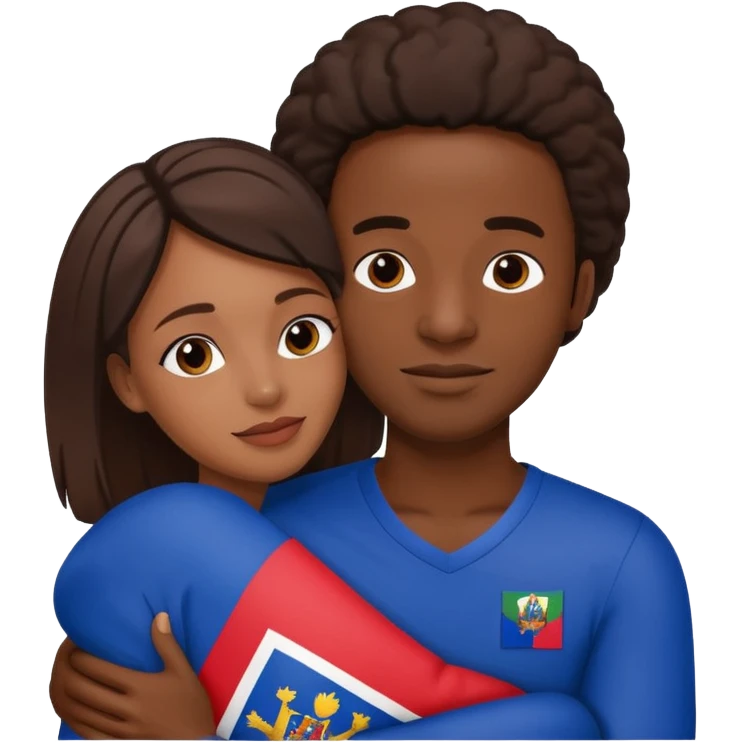 An haitian woman hugging a black man with Haiti flag in background emoji