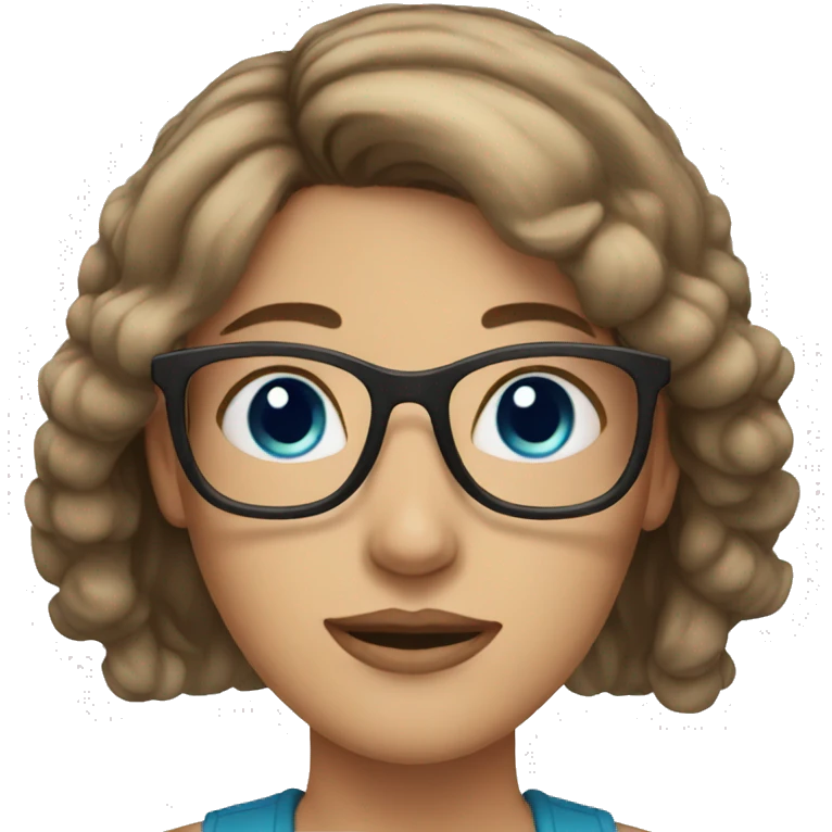 woman with blue eyes, glasses and short brown hair emoji