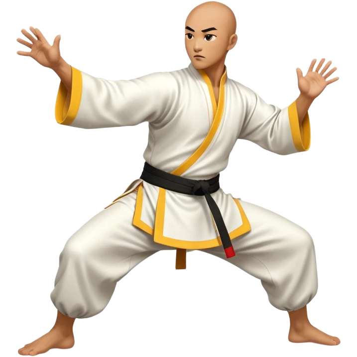 Cinematic Realistic Kung Fu Action Emoji, depicted as an epic martial arts scene with a master executing a precise move in traditional attire, rendered with fluid motion and vibrant textures under dramatic high-contrast lighting. emoji