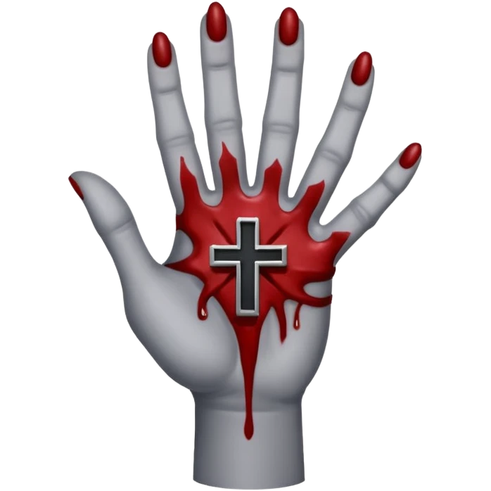 bloody grey hand with upside down satanic cross on the palm  emoji