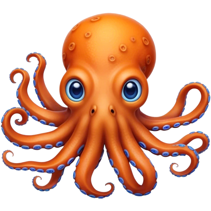 Cinematic Realistic Noble Octopus Portrait Emoji, Poised and majestic, with a sinuous, flowing body in vivid orange accented by intricately detailed blue rings, and intelligent, penetrating eyes that reflect ancient ocean lore; rendered with lifelike texture and natural iridescence, high shine, intelligent and formidable, styled with an aura of mystical marine power, focused and attentive, soft glowing outline, capturing the essence of a watchful and confident octopus that appears ready to glide out of the screen with timeless authority! emoji