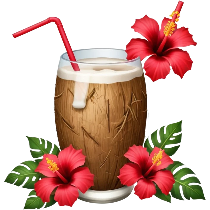 coconut drink with red flowers and summer vibe emoji