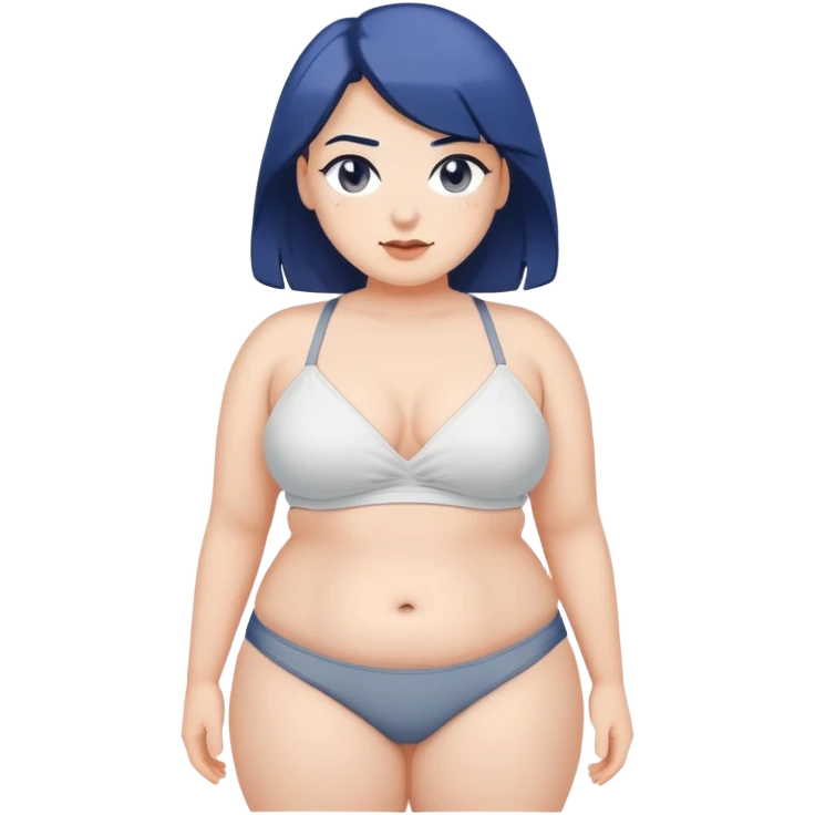 hyperrealistic bbw caucasian dark blue hair female body small white bikini top grey mini skirt emoji