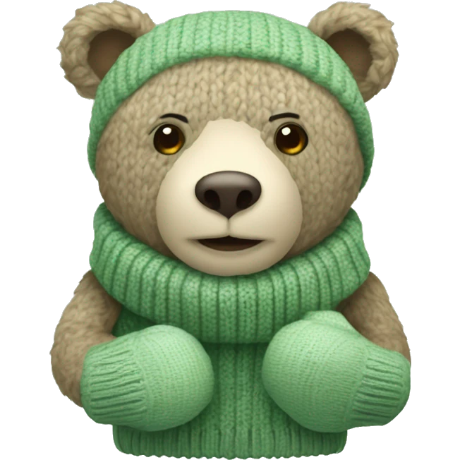 Cute Bear with knitted Sage green mittens emoji