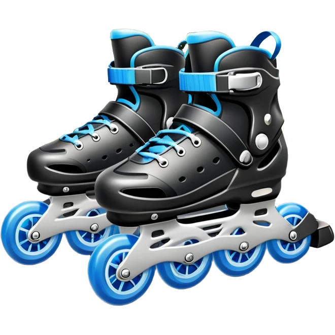 An icon showing a close-up of inline rollerblades resting on smooth asphalt in a park. The background features trees, grass, and a clear sky, with the vibrant green landscape creating a serene outdoor vibe. The skates' wheels are highlighted against the pavement. Transparent background  emoji