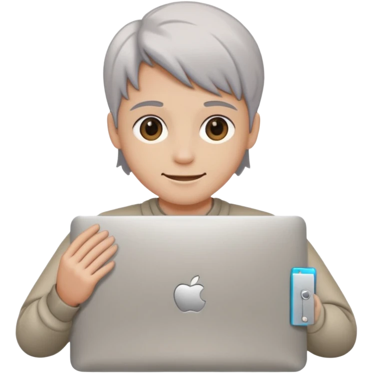 editing laptop, closed, with a subtle smile emoji