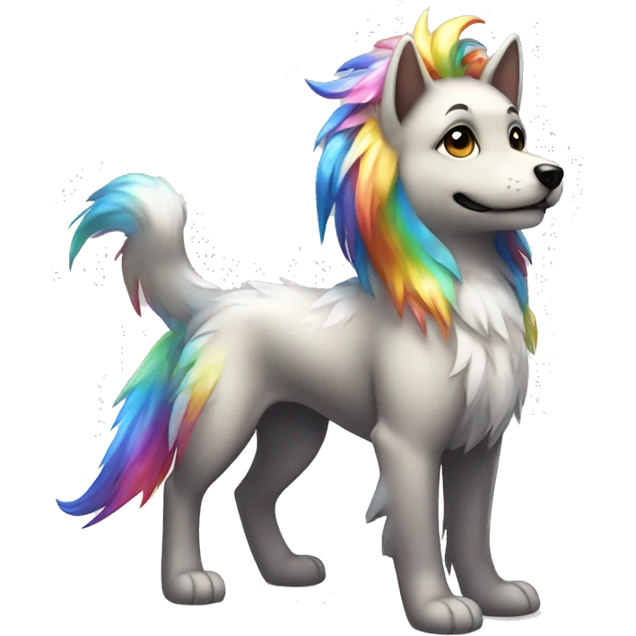 Shiny Sparkle-Dog-Fakémon With Rainbow mane full body emoji