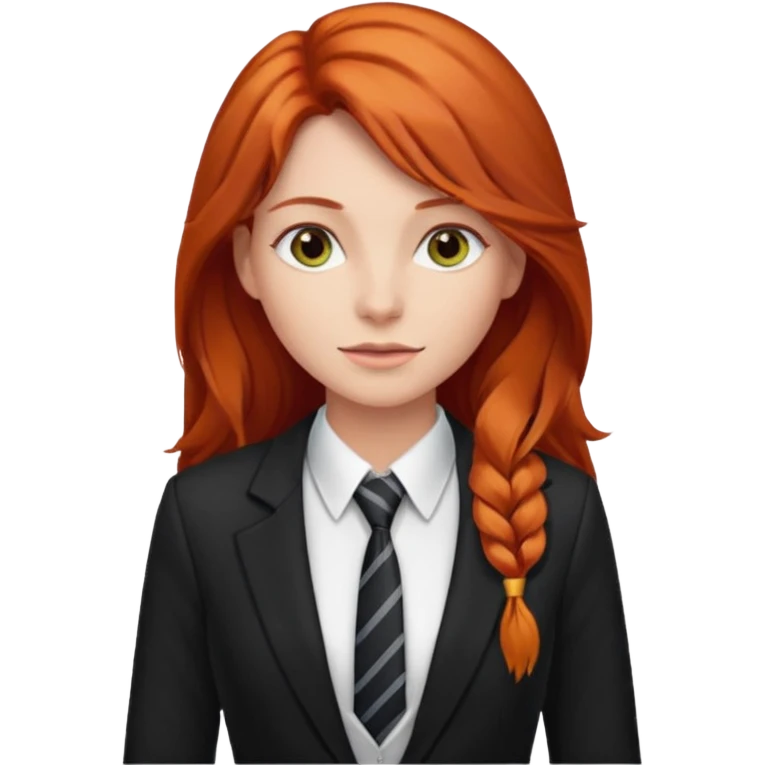 long red haired woman with tie, t-shirt and blazer emoji