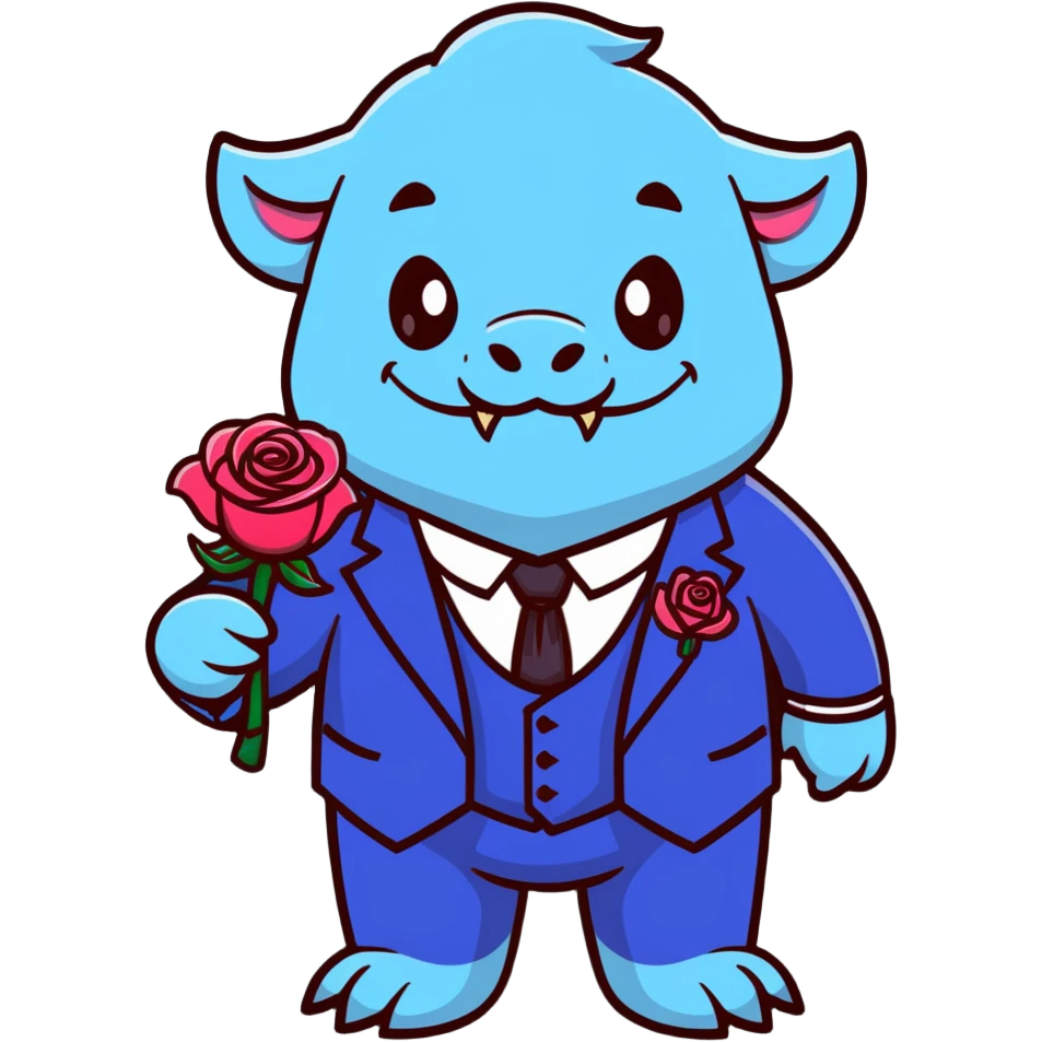 Beast from Beauty and the Beast with human mouth holding the enchanted rose, elegant formal outfit emoji