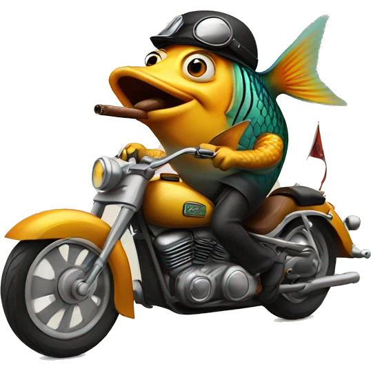 Fish smoking a cigar riding a motorcycle  emoji