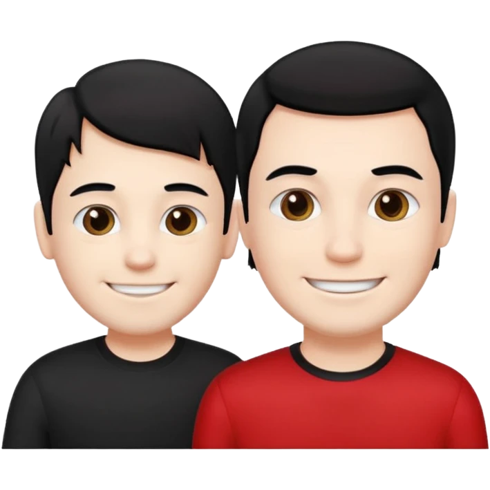 make a father and a son. both with straight black hair. both have white skin. they have to be wearing black and red clothes. there are only two people. they're happy. only a father and ONE son. emoji